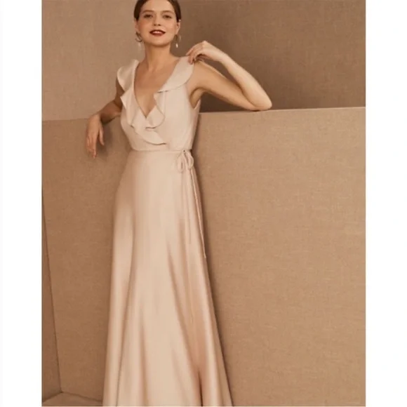 BHLDN Tansy Oyster Satin Wrap Dress NWT Size 22W Designer Maxi - Picture 9 of 12